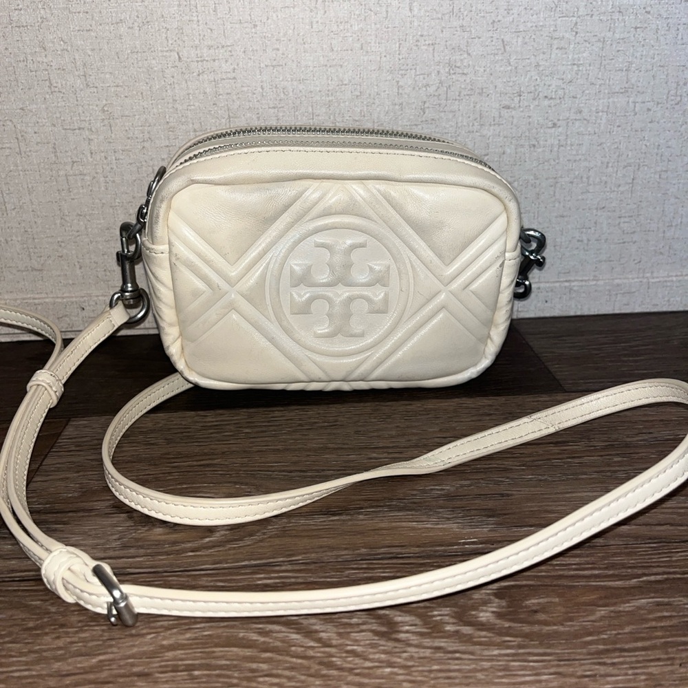 Tory Burch Cream Quilted Bombe Mini Crossbody Bag